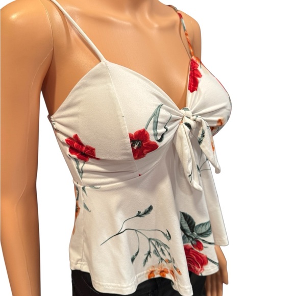 PAPAYA Floral Front Tie Peplum Spaghetti Strap Top Small - Picture 3 of 12